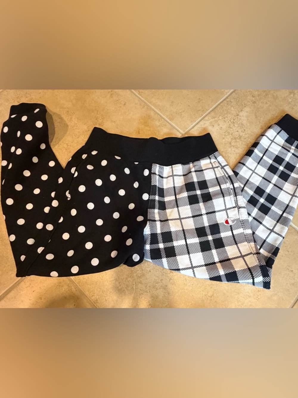Champion Black & White Mixed-Print Sweatpants — Polka Dot & Plaid